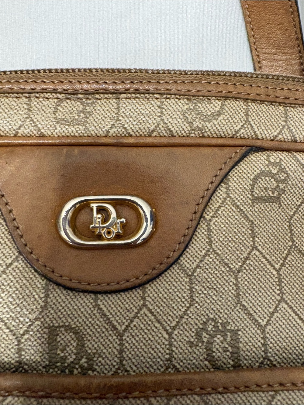 🌟RARE🌟VTG Christian Dior Honeycomb Shoulder BagTan Canvas Leather Marc Bohan Era - Picture 3 of 16
